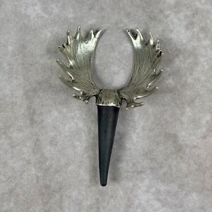 Rustic Moose Antler Wine Bottle Stopper Silver Tone Metal Lodge Cabin Barware